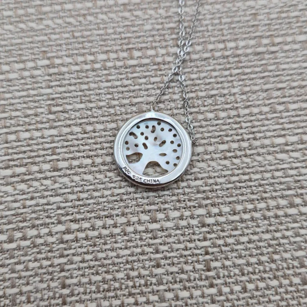 18 Inch Sterling Silver MoP Tree Of Life Cubic Zirconia Necklace A5497 - Picture 5 of 8